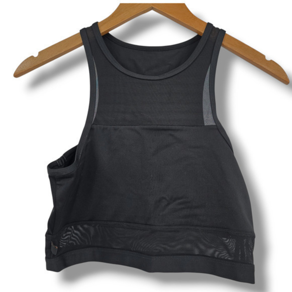 L'URV Womens Black Mesh Panel Cropped Tank Top Activewear Gym Yoga Size M